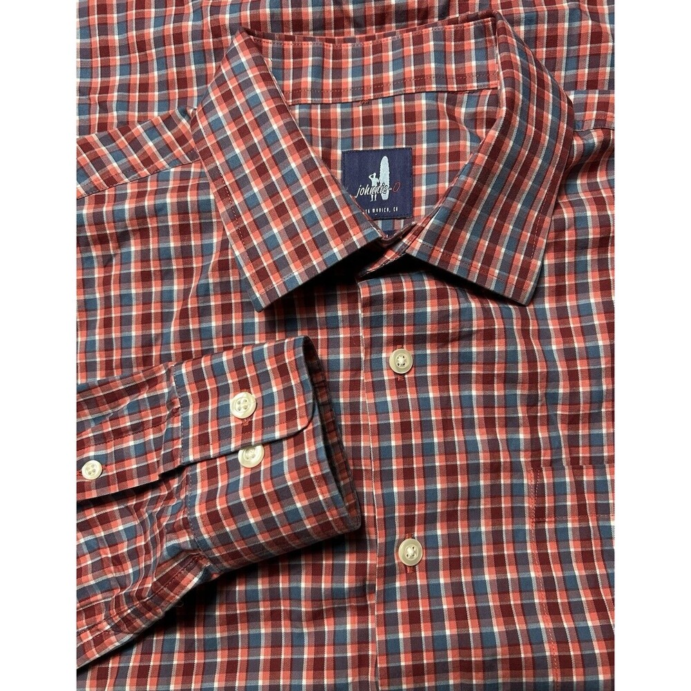 Johnnie O Shirt Mens M Blue Red‎ Check Button Up Casual Preppy Long Sleeve